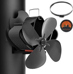 lot 19452 image: Easywave Wood Stove Fan, Magnetic Pipe Fireplace Fan, Heat Powered Fireplace Fan Non Electric, Thermal Fan for WoodLog Burning Stove Gas Burner, Silent Motor, WStove Accessories Thermometer