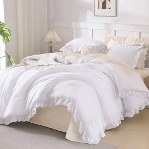 lot 19462 image: Andency White Comforter Queen Size, 3 Pieces Ruffle Shabby Chic Farmhouse Queen Comforter Sets, All Season Lightweight Fluffy Room Decor Bed Set for Girls Women Teens Gift Choice