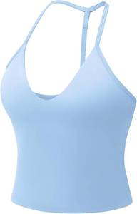 lot 19468 image: YEOREO CoreFlex Womens Impact Halter Tank Top Strappy Padded Open Back Deep V Neck Built-in Bra Workout Gym Crop Tops