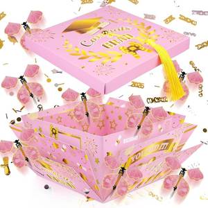 lot 19473 image: Graduation Gift Boxes 2026, Surprise Gift Box Explosion with 8 Pcs Flying Butterfly Photo DIY, Graduation Box 2026 Exploding Gift Box for High School College Graduate Party Decoration (Pink & Glod )