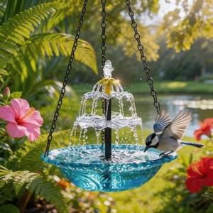 lot 19482 image: 2026 New Solar Cascade Hanging Bird Bath Fountain   Outdoor Bowl Bird Bath with Solar Pump, Large Hanging Fountain for Hummingbirds, Gardens, Patio & Backyard (Blue)