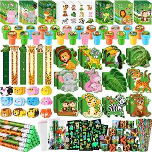 lot 19485 image: BenLouis 240Pcs Jungle Safari Party Favors Zoo Animals Sticker Stampers Slap Bracelets School Stationery Set Bulk Classroom Prizes for Kids Wild One Party Baby Shower Goodie Bags Fillers