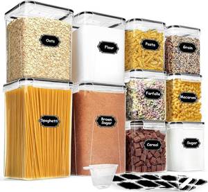 lot 19492 image: Flour Sugar Storage Containers, 10 Pack Large Airtight Food Storage Containers with Lids for Kitchen Pantry Organization and Storage, BPA Free Plastic Canisters Sets for Cereal, Rice and Baking