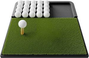 lot 19502 image: Integrated Golf Mat with Ball Tray, Small Thickening Golf Mats Practice Outdoor & Indoor, Artificial Grass with Anti-Slip Rubber Bottom Mat for Driving, Chipping Swing
