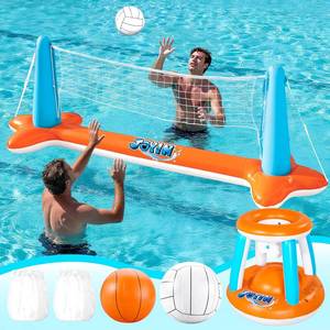 lot 19522 image: JOYIN XL Inflatable Pool Float Set, 125 Volleyball Net & Basketball Hoops, Extra Large Floating Swimming Game Toy for Kids and Adults, Summer Floaties, Volleyball CourtBasketball, XL-Orange