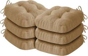 lot 19523 image: IASEAHK Chair Cushions for Dining Chairs, Dining Chair Cushions, Tufted Indoor Chair Pads with Ties & Non Slip Backing, Seat Cushions for Kitchen Chairs 16.5 x 16.5 x 3.5, Set of 6, Khaki