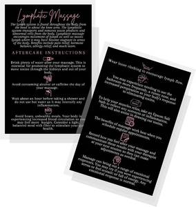 lot 19527 image: Boutique Marketing LLC Lymphatic Massage Aftercare Card  30 Pack  Size 4x6 inch Postcard  Black & Rosey Pink Design