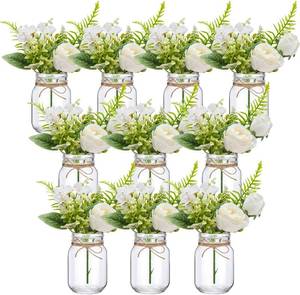 lot 19532 image: XunYee 10 Set Mason Jar Table Centerpiece with Flower Mason Jar Flower Centerpiece Vases Decor for Engagement Party Bridal Shower Wedding Reception Table Decor(White,Rose)