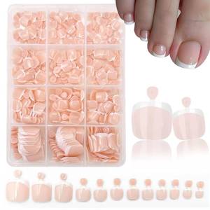 lot 19534 image: 240Pcs White French Tip Press on Toenails Short Square Fake Toe nails Press ons with Design Stick on Toe Nails Reusable Acrylic False ToeNails Artificial Glue on Toenails for Women Nails Manicure