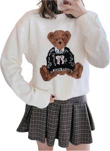 lot 19535 image: GORGLITTER Womens Teddy Bear Sweater Long Sleeve Cute Crew Neck Chunky Cozy Fall Trendy 2025 Knit Pullover Tops SIZE L