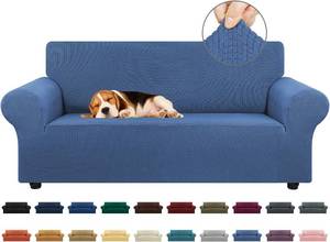lot 19536 image: KEKUOU Stretch Loveseat Sofa Cover Slipcover,Couch Covers for 2 Cushion Couch Sofa (55-78) Furniture Protector Sofa with Elastic Bottom for Kids,Dog. Jacquard Small Checked (Medium,Riverside)