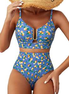 lot 19541 image: Herseas Womens 2 Piece High Waisted U Wire Bikini Set Floral Print Swimsuit Crisscross Back Bathing Suit Beach Swimwear SIZE M