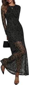 lot 19544 image: Verdusa Womens Floral Mesh Maxi Dresses Elegant Formal Long Sleeve Spring Wedding Guest Dress Cocktail SIZE L