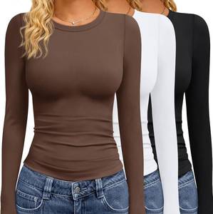 lot 19551 image: GAYHAY 3 Pack Long Sleeve Shirts for Women Basic Tops Crew Neck Fitted Tight Workout Tees Y2K Clothes Going Out Fashion 2025 SIZE M