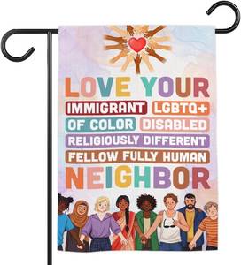 lot 19563 image: TODOLIA (12x18) Love Your Neighbor Equality Garden Flag Double Sided, Social Justice Equal Rights Outdoor Decoration Yard Decor, Feminist Human Rights Democrat Gift For Family, Friends (no flagpole)