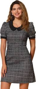 lot 19570 image: Allegra K Peter Pan Collar Dresses for Womens Plaid Puff Short Sleeve Mini Tweed Dress SIZE XS