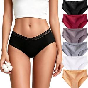 lot 19571 image: READY TO LOVE Cotton Underwear for Women 6 Pack Bikini Sexy Full Coverage Panties Lace Waistband Ladies Hipster SIZE L