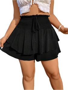 lot 19572 image: OYOANGLE Womens Plus Size Skort Summer Beach Ruffle Flowy High Waisted Wide Leg Vacation Boho Shorts SI,E 3XL