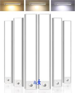 lot 19579 image: Under Cabinet Lighting, 12inch Rechargeable Motion Sensor Light Indoor, 2400mAh Battery Operated Closet Lights, with Dimmable & 3 Color Temps, Wireless Under Counter Lights for Kitchen,Stairs(6Pack)