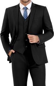 lot 19584 image: LUPURTY 3 Piece Suits for Men Slim Fit Mens Suit for Business Wedding Party 2 Button Blazer Tuxedo Set Jacket Vest Pants SIZE L
