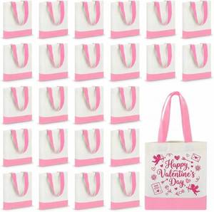 lot 19590 image: Amylove 24 Pcs Mini Tote Bag Sublimation Blank Canvas Tote Bags Reusable for Grocery Shopping, DIY, Easter Party Favor Gift Bags (8.5 x 8 Inch,White with Pink Handle)
