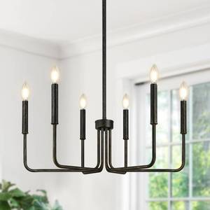 lot 19593 image: Rustic Black Chandelier, 6-Light Antique Farmhouse Chandelier for Dining Room Lighting Fixtures, Vintage Candle Pendant Light Fixtures Chandeliers for Dining Room Bedroom, Foyer and Living Room