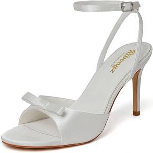 lot 19596 image: RIBONGZ Womens High Heels Round Open Toe Sexy Kitten Sandals Stiletto Heeled Pumps Ankle Strap Bridal Shoes with Bow Summer Wedding Party Casual Office Work SIZE 38 12