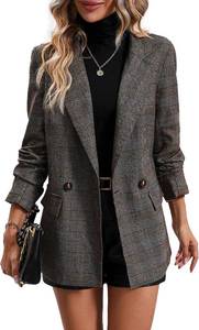 lot 19600 image: Mina Self Womens 2026 Plaid Houndstooth Blazer - Lightweight Fully Lined Button Casual Daily Office Work Jacket with Pockets SIZE M
