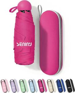 lot 19601 image: Seniny Mini Portable Travel Umbrella with Case - Compact Umbrellas for Rain & Sun UV Protection for Backpack Pocket, Lightweight Folding Small Umbrella, Tiny Purse Size UV Blocker for Kids Women Girls