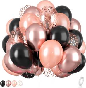 lot 19606 image: Rose Gold and Black Balloons Set, 12 inch Metallic Rose Gold Balloons Pearl Rose Gold Confetti Balloons Black Latex Balloons Party Balloons for Birthday Baby Shower Wedding Party Decorations