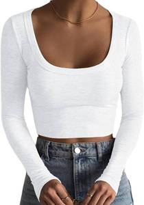 lot 19608 image: Artfish Womens Square Neck Long Sleeve Ribbed Slim Fitted Casual Basic Crop Top SIZE S
