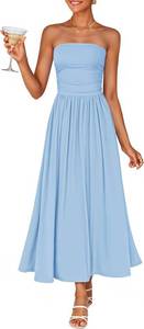 lot 19611 image: ZESICA Womens Summer Sleeveless Midi Dress 2026 Strapless Ruched A Line Flowy Wedding Guest Party Beach Long Dresses SIZE S
