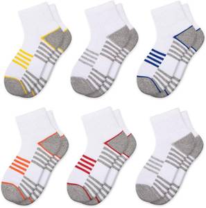 lot 19615 image: Comfoex Boys Athletic Quarter Socks - Ankle Sports Socks With Cushioned Sole - 6 Pairs, Sizes 4-6, 6-8, 8-10 Years Old