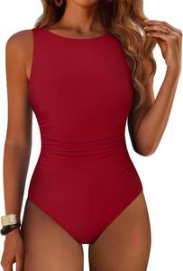 lot 19618 image: ANRABESS Women Swimsuits One Piece Tummy Control Full Coverage Backless Bathing Suit Ruched Swim Suit Beach Vacation Swimwear SIZE M