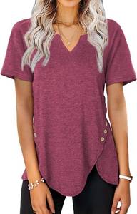 lot 19619 image: Womens Tops V Neck Tshirts Short Sleeve Button Side Tunics for Women Fashion Summer Clothes SIZE L