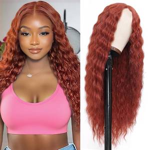 lot 19624 image: Mairead Long Curly Synthetic Lace Front Wigs for Black Women 28 Inch Copper Red Deep Wave Wig 4 Simulated Scalp Middle Part Synthetic Natural Crimps Curls Hair Replacement Wigs