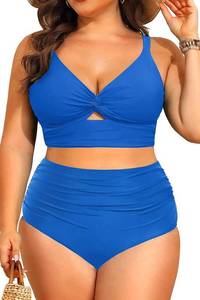 lot 20012 image: Daci Plus Size Two Piece Swimsuits - Women High Waisted Bikini Tummy Control Bathing Suits Knot Twist Swimwear 2025 SIZE 12W