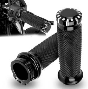 lot 20062 image: DREAMIZER 1 inch Motorcycle Grips Black Universal Motorcycle Handlebar Grips Cable Throttle Compatible with Harley Sportster Touring Dyna Softail 883