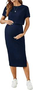 lot 20063 image: SHENHE Womens Maternity Ribbed 2 Piece Outfits Short Sleeve Crop Top Bodycon Slit Midi Skirt Set, Large
