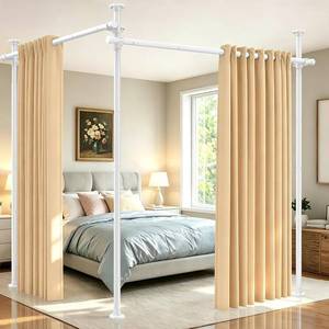 lot 20065 image: SUNALLY Room Divider Tension Curtain Rod, No Drilling Room Separator for Space Partition, 4-10ft(H) 32-200inch(W) Adjustable Heavy Duty Temporary Wall Divider Floor to Ceiling Tension Rod, White