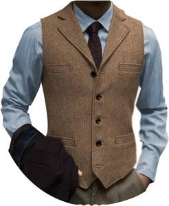 lot 20069 image: Tuikayoo Mens Tweed Suit Vintage Vest Herringbone Wool Prom Waistcoat Groomsmen, Size Large