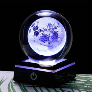 lot 20071 image: Qianwei 3D Moon Model Crystal Ball Led Lamp Base - Space Decor World Globe Planets Sphere Night Light 80mm 3.15 Inch - Solar System Decor Best Birthday Astronomy Gifts for Men Physics Science Teacher