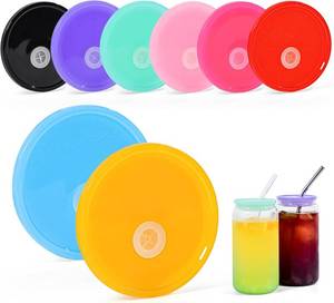 lot 20072 image: 8 Pcs Acrylic Lids for 16 oz Glass Cups Plastic Tumbler Replacement Lids Spill Proof Reusable Glass Cup Lid for Beer Can Iced Coffee Cups Drinking Glasses - Multi-Colored