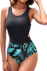 lot 20074 image: Tempt Me Women One Piece Swimsuits Tummy Control Cutout Bathing Suit for Teen Girls Zip Up Monokini, Size Small