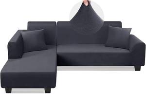 lot 20104 image: KinCam Sectional Couch Covers L Shape Sofa Covers Super Stretch 2pcs Sofa Slipcovers for 3  3 Seaters Sectional Chaise Slipcover with 2pcs Pillow Covers for Pets Kids, Dark Grey