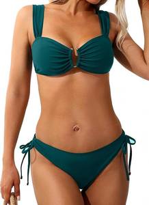 lot 20107 image: Womens Push Up Bikini Sets 2026, V Neck U-Wire Cutout Two Piece Swimsuit, Sexy Wide Strap Tie Back Bathing Suit, Size Large