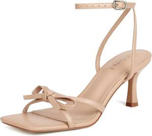 lot 20118 image: Goderci Kitten Heels with Bow Strappy Heels for Women Square Open Toe Mid Heeled Sandals, Size 8