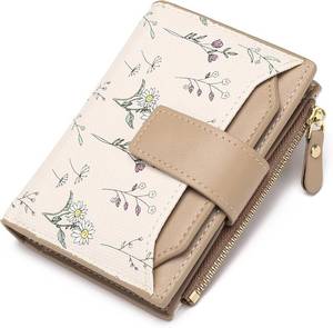 lot 20122 image: GAEKEAO Small Wallets Woman RFID Blocking Vegan Leather Bifold Floral Ladies Compact Card Holder with Zipper Pocket ID Window