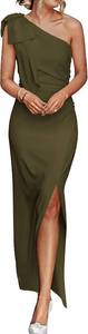 lot 20126 image: PRETTYGARDEN Womens Summer One Shoulder Long Formal Dresses Sleeveless Ruched Bodycon Wedding Guest Slit Maxi Dress, Medium