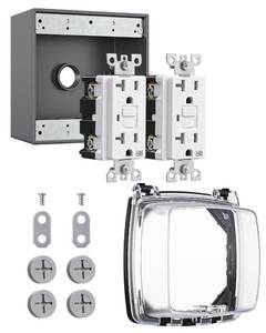 lot 20128 image: DEWENWILS 20A Outdoor Outlet Box, Heavy Duty GFCI Outlet Kit with Self Test, WRTR, NEMA 5-20R Outdoor Electrical Box for Garden, Yard, Sports Field, White